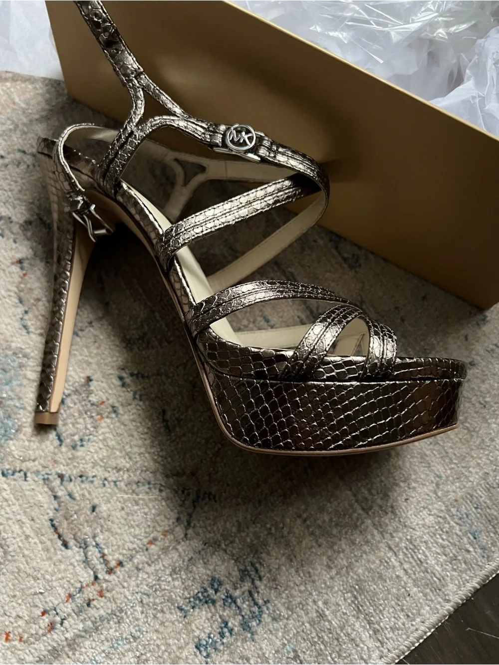 Michael Kors Bronze Metallic Strappy Platform Heels